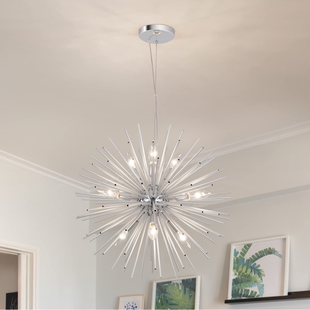 NEW Modern Chrome 9 Light Sputnik Chandelier Ceiling Light C12 Base 60W Home